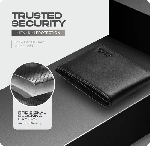 Vista 4 de Cartera para hombre Cartera delgada de piel auténtica con RFID Regalo para hombres empaquetado en elegante caja de regalo