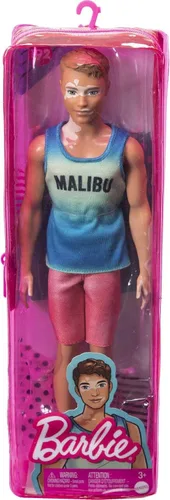 Vista 4 de Muñeca Barbie Fashionistas Ken #192 con Cabello Castaño Recortado y Vitiligo en Tank Top Malibu, Shorts y Sandalias
