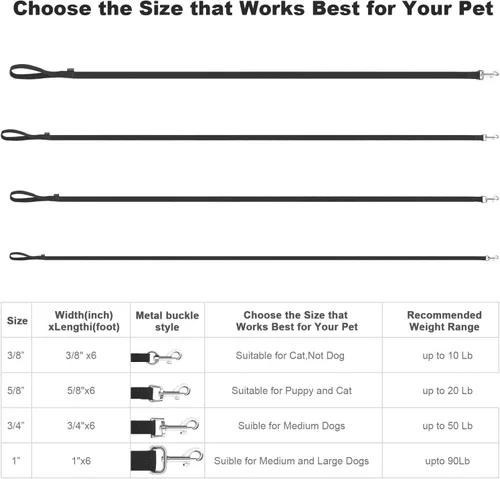 Vista 5 de AMAGOOD 6 pies de correas para cachorros/perros, correa de estilo tradicional resistente con gancho de cuello fácil de usar, correa para perros Negro