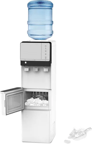 Vista 9 de IKT Dispensador de enfriador de agua fría y caliente con máquina de hielo para botella de 5 galones, 27 libras, capacidad diaria, luz nocturna