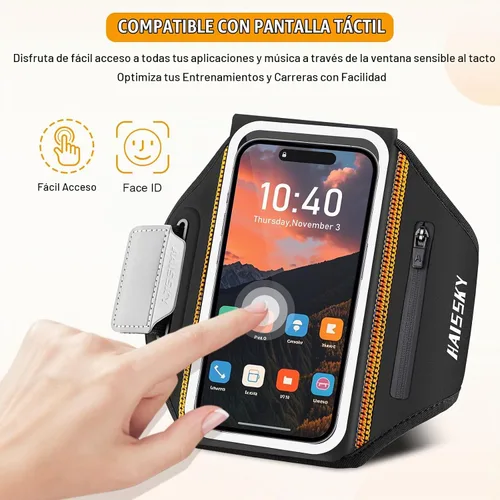 Vista 4 de Brazalete para correr para iPhone 15/14/13 Pro/Plus y Galaxy S20/S10, brazalete para teléfono celular de diseño 3D con bolsillo para auriculares