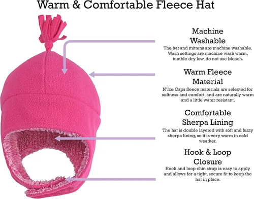 Vista 4 de N'Ice Caps - Conjunto de gorro y mitones de invierno con forro polar sherpa, para niños y bebés, para invierno