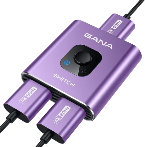Vista 11 de Interruptor HDMI 4 K a 60 Hz, interruptor HDMI bidireccional de aluminio GANA 2 en 1 salida, concentrador HDMI manual compatible con HD compatible