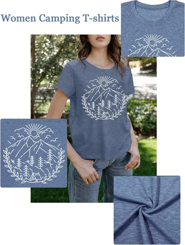 Vista 4 de Camiseta sin mangas para mujer, para senderismo, campamento, al aire libre, verano, montaña, naturaleza, divertida impresión gráfica, cuello