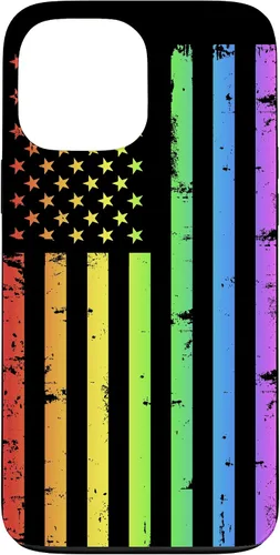 Vista 24 de Funda LGBT para iPhone 17 con diseño de bandera estadounidense arcoíris