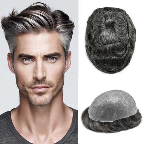 Vista 19 de 0.002 in ultra fina piel tupé Remy cabello humano piezas para hombres V-Looped sistema de pelo para hombre tupé pelo tupé para hombres protesis