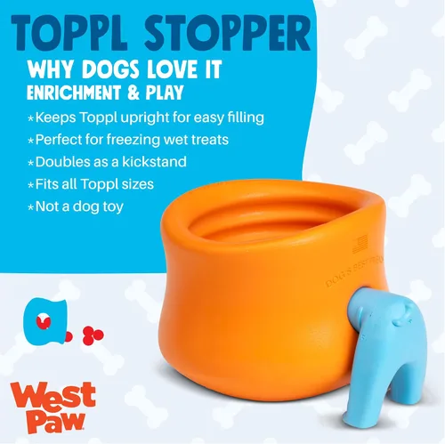 Vista 2 de WEST PAW Toppl Stopper - Paquete de 2 tapones en azul aguamarina, diseñado para el enriquecimiento de perros, accesorio que se adapta a todos