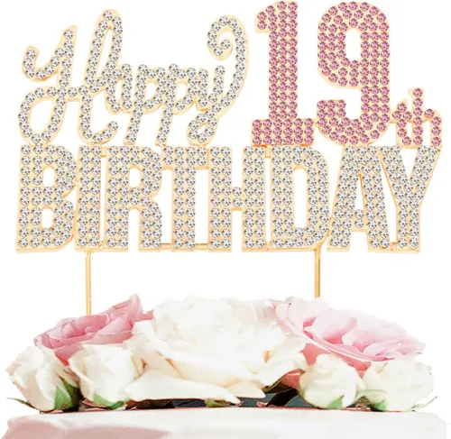 Vista 20 de Decoración de pastel de diamantes de imitación rosa y plateado con texto en inglés "Cheers to 11 Years Old Eleven Bday" de metal brillante
