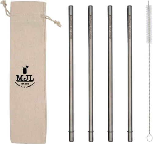 Vista 9 de Pajitas de metal de acero inoxidable de extremo redondeado medianas más seguras para tarros de pinta masón, tazas medianas o vasos de pinta