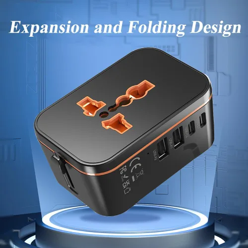 Vista 8 de Adaptador de corriente universal de viaje, adaptador de carga rápida PD de 20 W, convertidor de enchufe de viaje internacional con 2 puertos USB A