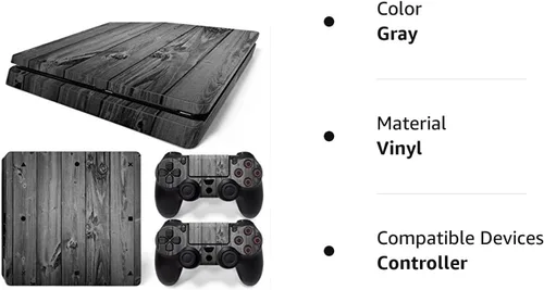 Vista 2 de Gam3Gear Calcomanía protectora de vinilo para consola delgada y controlador de PS4 (no para PS4 o PS4 Pro), madera gris