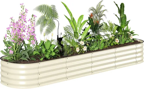 Vista 14 de Outsunny Kit de cama de jardín elevada galvanizada con barras de refuerzo, maceta de metal grande y alta para verduras, flores y hierbas, 6 x 3 x 2