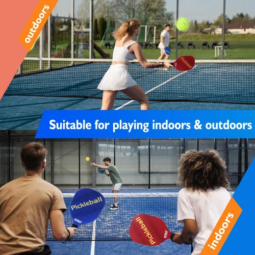 Vista 5 de GSE Games & Sports Expert Juego de palas de pickleball con raquetas ligeras de pickleball y bolas de pepinillo para interiores y exteriores y bolsa