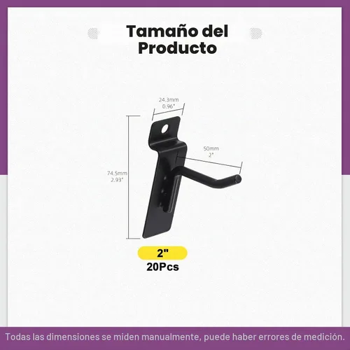 Vista 2 de Swpeet Kit surtido de 20 ganchos de pared resistentes de 2 pulgadas, accesorios Slatwall, ganchos para panel de pizarra, organización de garaje
