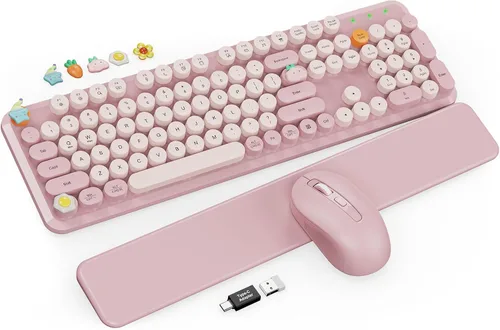 Vista 16 de Combo de teclado y mouse inalámbricos, bonita máquina de escribir Púrpura olvidado