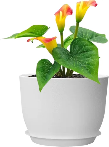 Vista 24 de Meowell Macetas grandes de 12 pulgadas con riego automático para plantas de interior y exterior, macetas para flores con orificios de drenaje