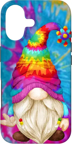 Vista 32 de Funda de gnomo de signo de paz para mujer, diseño de gnomo hippie de teñido anudado para iPhone 16