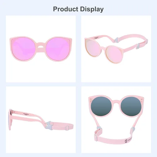 Vista 3 de COCOSAND Gafas de sol para bebé con correa polarizadas, flexibles, retro, ojo de gato para niños y niñas de 0 a 24 meses