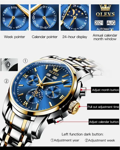 Vista 3 de OLEVS Relojes automáticos para hombre diseño de esqueleto Tourbillon cuerda automática reloj de pulsera de lujo fase lunar fecha impermeable