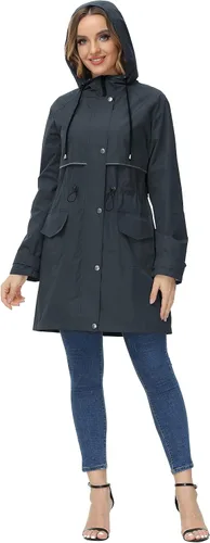 Vista 4 de JASAMBAC Chaqueta larga para mujer impermeable ligera para exteriores con capucha