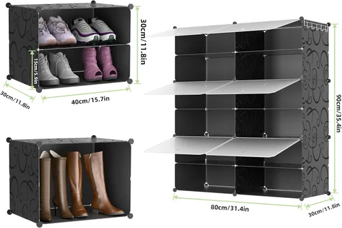 Vista 3 de Zapatero de 6 niveles, armario de almacenamiento de zapatos de 24 pares de estantes de plástico para zapatos, organizador para armario, pasillo