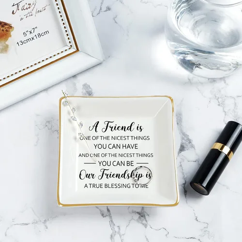 Vista 2 de Homlouue Bandeja de joyería con texto en inglés "A Friend is One of the Nicest Things You Can Ten", regalo de amistad, regalo de cumpleaños