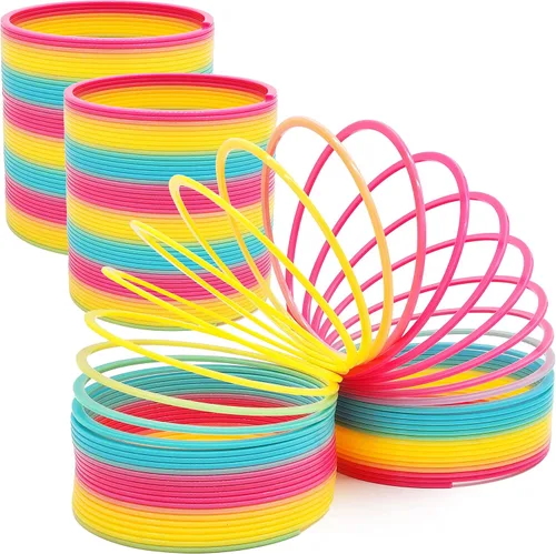 Vista 4 de The Dreidel Company Paquete de 2 resortes helicoidales de plástico arcoíris jumbo, recuerdo de fiesta para niños, envuelto individualmente, resorte
