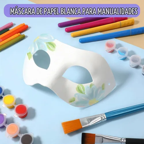 Vista 4 de Paquete de 30 máscaras de papel de arte a granel, color blanco, máscara
