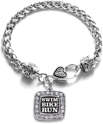 Vista 64 de Pulsera de dijes cuadrados de plata con joyería de circonita cúbica