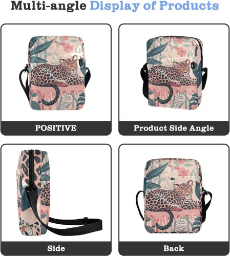 Vista 4 de Vintage Leopard and Flowers Pink messenger bags Small Crossbody Bags For Women Casual Everyday Purse Lady Shoulder Handbags Adjustable Strap for