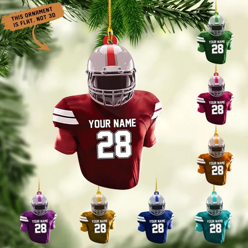 Vista 22 de Adornos de fútbol personalizados, hombreras y casco, adorno de Navidad, regalo de jugador estadounidense, regalo para niños y niñas, decoración