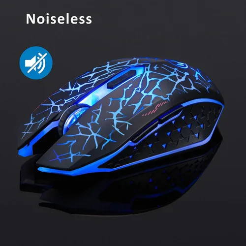 Vista 3 de TENMOS K6 - Ratón inalámbrico para juegos, mouse óptico LED silencioso recargable con receptor USB, 3 niveles de DPI ajustables y 6 botones