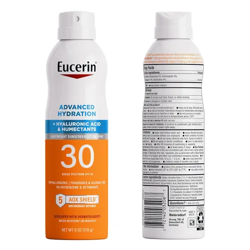 Vista 9 de Eucerin Spray protector solar de hidratación avanzada SPF 30, 6 onzas Protector solar ligero en aerosol SPF 30 con ácido hialurónico