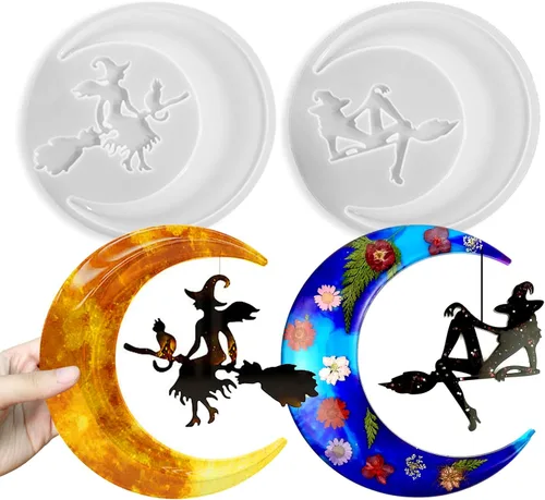 Vista 8 de Wehous Moldes de resina para frascos de Halloween con tapas, caja única con forma de bruja fantasma, moldes de silicona, lindo recipiente
