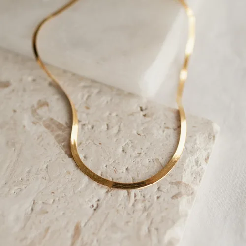 Vista 7 de CHESKY Gold Necklace for Women, 14K PlatedS925 sterling silver Snake Chain Necklace Dainty Simple Chunky Herringbone Necklace Gold Choker Necklaces