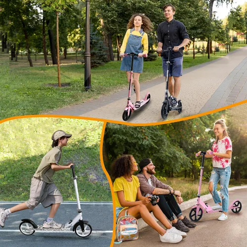 Vista 7 de Kick Scooter for Kids Ages 6+, Teens & Adults, Adjustable Handlebars, Rear Brake, Big Wheel Foldable Scooter for Indoor & Outdoor