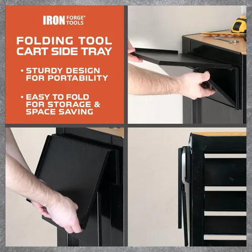 Vista 5 de Iron Forge Tools Estante lateral universal para caja de herramientas – 16 x 12 pulgadas. Accesorios para carrito de herramientas plegable Bandeja