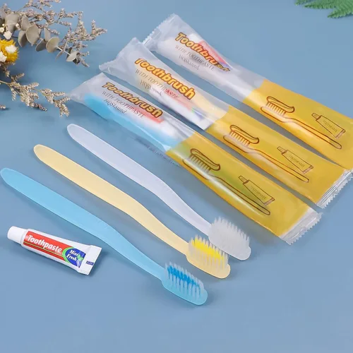Vista 5 de Paquete de 30 cepillos de dientes desechables con pasta de dientes, cepillos de dientes desechables envueltos individualmente, cepillos de dientes a