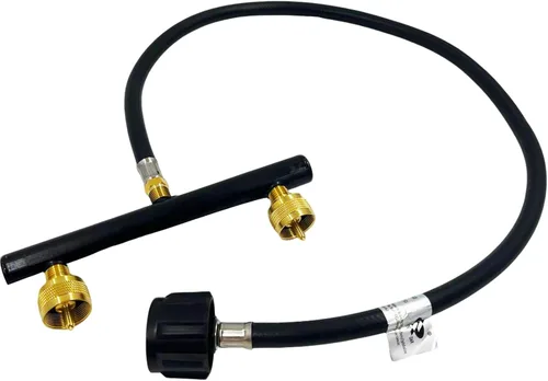 Vista 4 de MENSI Kit adaptador de repuesto de propano doble, 2 adaptadores de 1 libra con manguera de alta presión de 3 pies, entrada QCC para tanques de 20 a