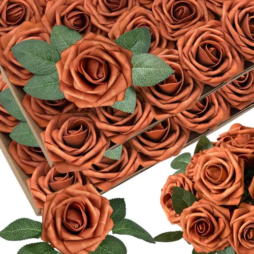 Vista 17 de 25 piezas Flores Artificiales de Espuma Rosas Falsas con Tallos 8 Hojas Rosas Sintéticas de Aspecto Real para Ramos de Boda Centros de Mesa de Negro