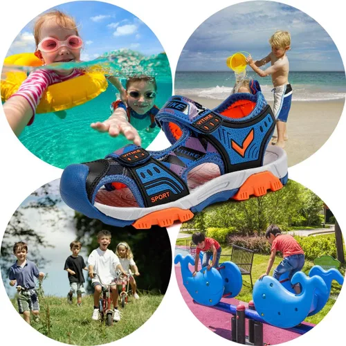 Vista 7 de JMFCHI Sandalias deportivas para niños, sandalias deportivas para exteriores, senderismo, atléticas, sandalias de playa con punta cerrada, zapatos