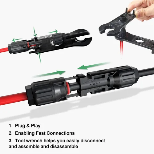 Vista 4 de OYMSAE Conectores solares 30A - Kit de cable adaptador paralelo de rama en Y impermeable para panel solar
