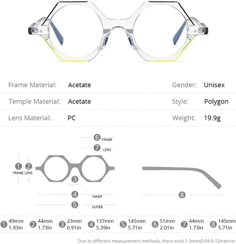 Vista 7 de HEPIDEM Marco de gafas de acetato de polvo para mujer, gafas ópticas de polígono vintage