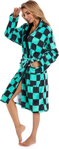 Vista 2 de Demon Slayer Kimono Albornoz Albornoz Franela Invierno Cuello Salón Chal Pijamas Ropa de Dormir para Hombres Mujeres