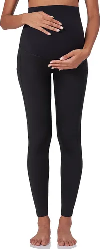 Vista 2 de POSHDIVAH Leggings de maternidad con forro polar para mujer, sobre el vientre, embarazo, invierno, cálidos, yoga, entrenamiento, pantalones activos