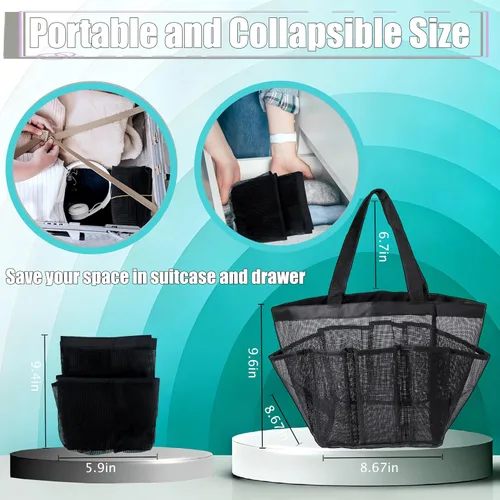 Vista 4 de Attmu Organizador de ducha de malla portátil, de secado rápido, bolsa de ducha colgante para dormitorio universitario, artículos esenciales de gran