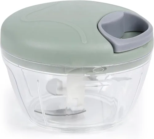 Vista 8 de Picador de alimentos manual, picador de ajo con contenedor, cortador de cocina de verduras, procesador de alimentos de mano con cuerda de tracción