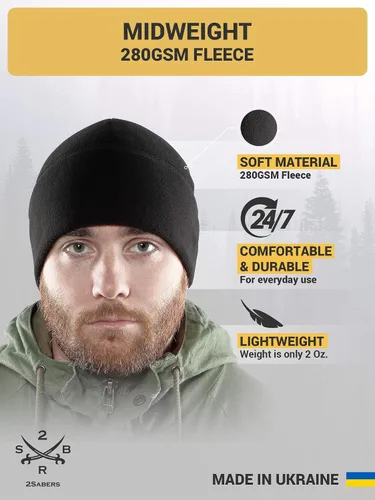 Vista 2 de 2SBR 2SABERS Gorro de invierno cálido de forro polar para hombre, gorro táctico militar del ejército