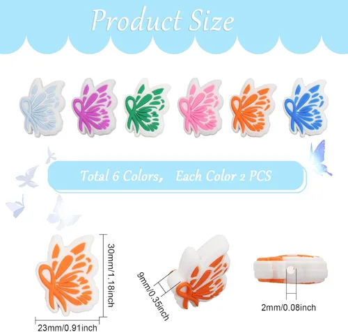 Vista 2 de CHGCRAFT 12 cuentas focales de silicona, 6 colores, cinta de mariposa, cuentas espaciadoras para hacer llaveros, pulseras, collares, manualidades