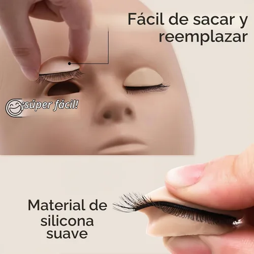 Vista 5 de Cabeza de maniquí para pestañas Embagol con 2 capas de párpados reemplazables, párpados de doble capa de repuesto para la práctica y el Cabeza